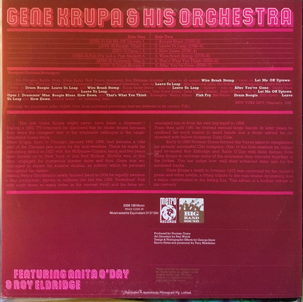 Gene Krupa And His Orchestra Featuring Anita O'Day & Roy Eldridge : The Big Band Sound Of Gene Krupa (LP, Album, RE)