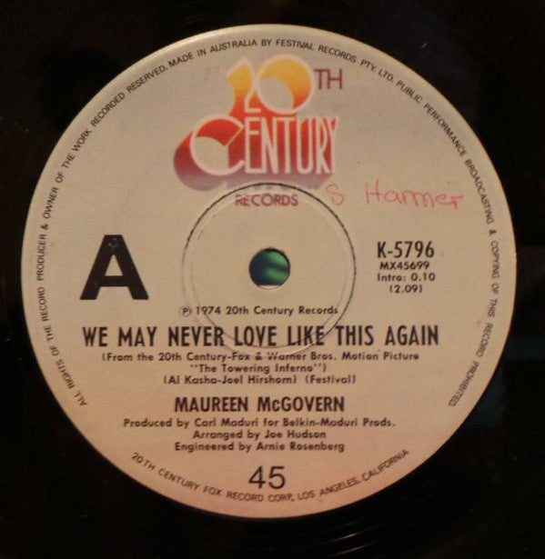 Maureen McGovern : We May Never Love Like This Again (7", Single)