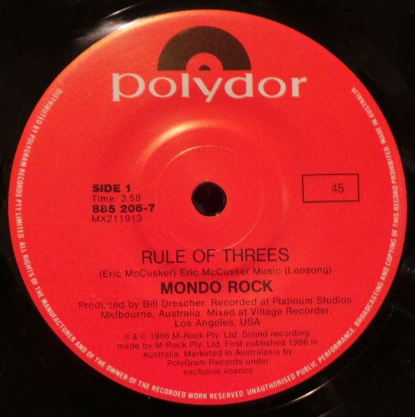 Mondo Rock : Rule Of Threes (7", Single)