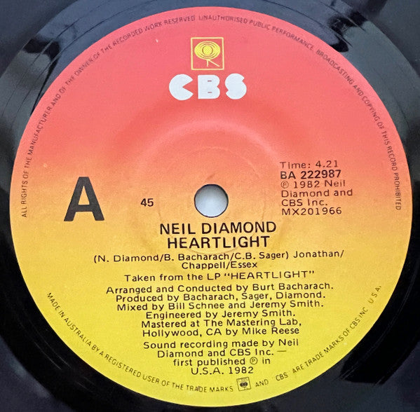 Neil Diamond : Heartlight (7", Single)