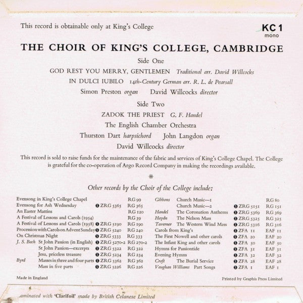 The King's College Choir Of Cambridge : The Choir Of King's College, Cambridge (7", EP, Mono)