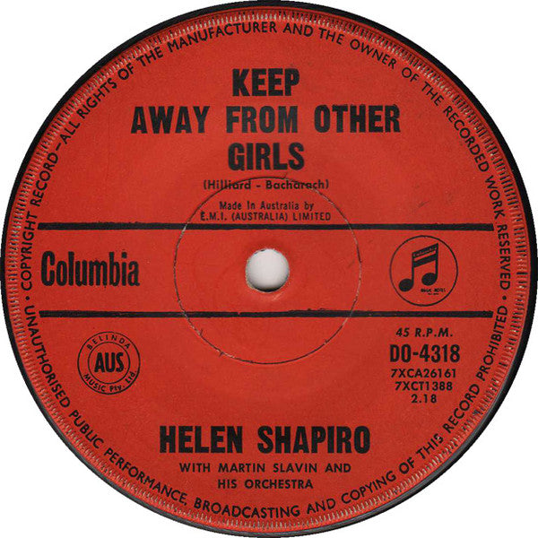 Helen Shapiro : Keep Away From Other Girls (7", Single)