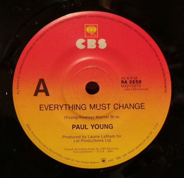 Paul Young : Everything Must Change (7", Single)