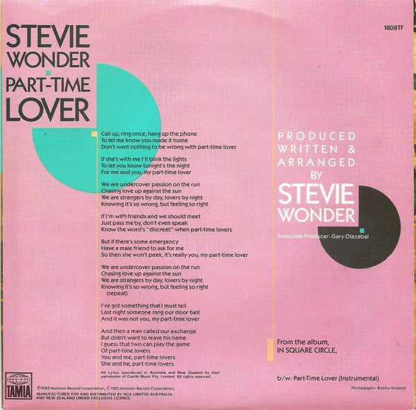 Stevie Wonder : Part-Time Lover (7", Single)