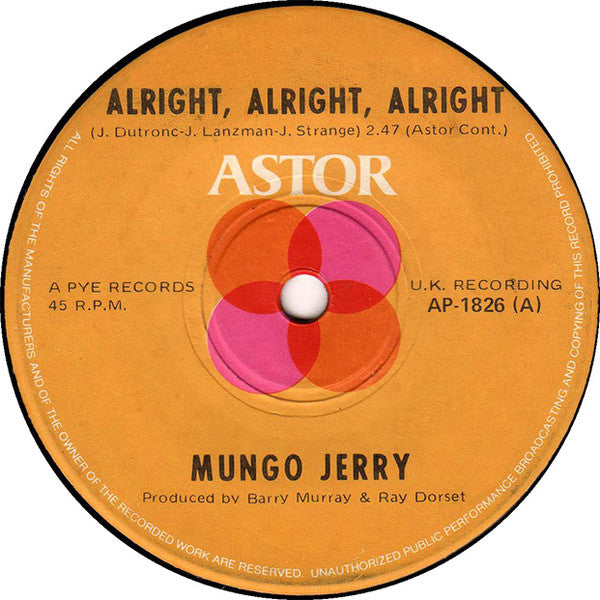 Mungo Jerry : Alright, Alright, Alright (7&quot;, Single)