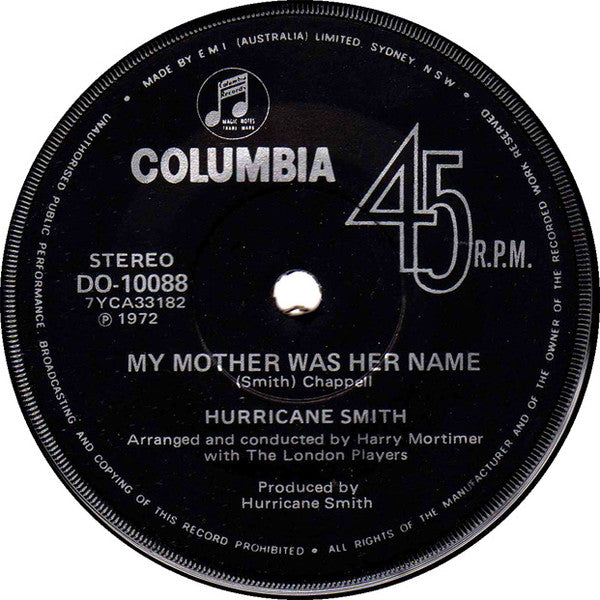 Hurricane Smith : My Mother Was Her Name (7&quot;, Single)