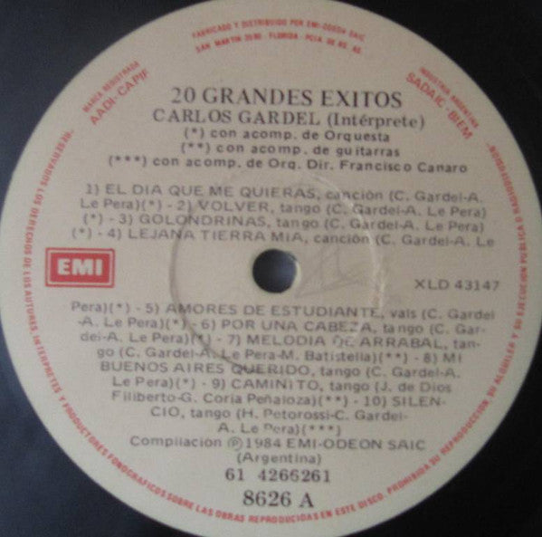 Carlos Gardel : 20 Grandes Exitos (LP, Comp)