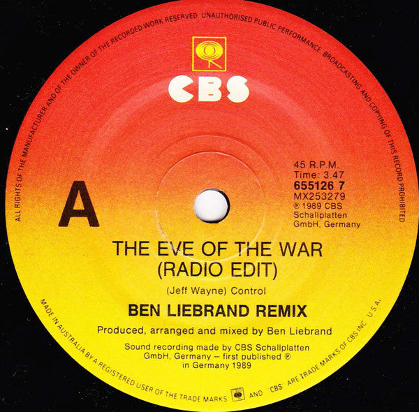 Jeff Wayne / Ben Liebrand : The Eve Of The War (7", Single)