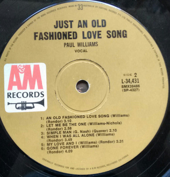 Paul Williams (2) : Just An Old Fashioned Love Song (LP, Album)