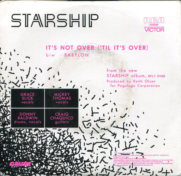 Starship (2) : It's Not Over ('Til It's Over) (7", Single)