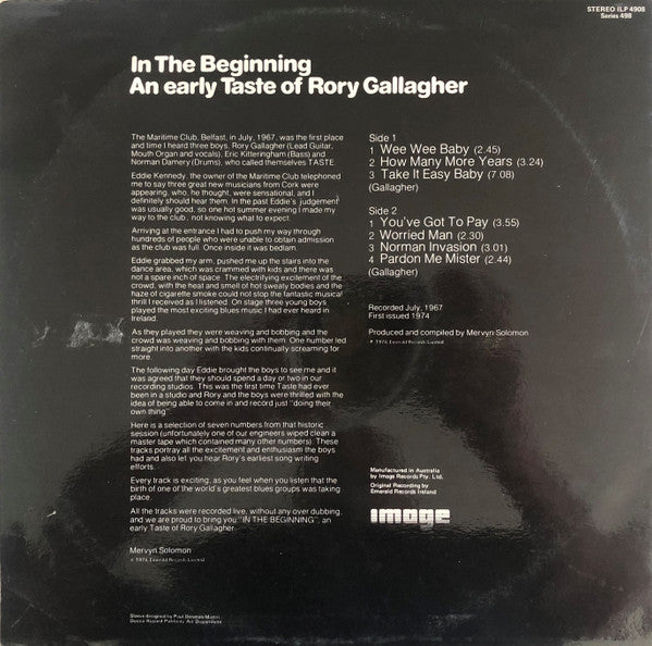 Rory Gallagher : In The Beginning - An Early Taste Of Rory Gallagher (LP, Album)