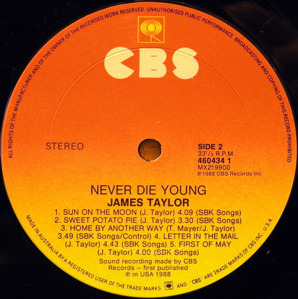 James Taylor (2) : Never Die Young (LP, Album)