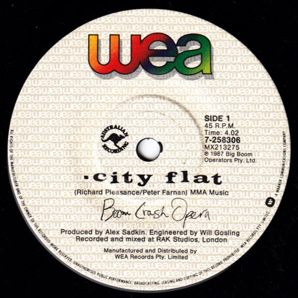 Boom Crash Opera : City Flat (7", Single)