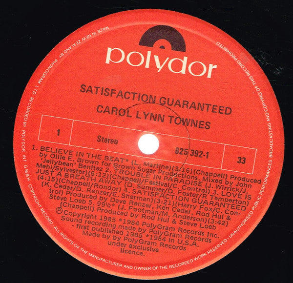 Carol Lynn Townes : Satisfaction Guaranteed (LP, Album)