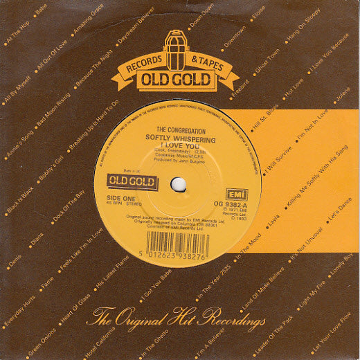 Congregation (2) / David & Jonathan : Softly Whispering I Love You / Lovers Of The World Unite (7", Single, Mono, RE)