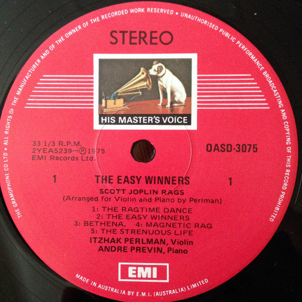 Itzhak Perlman / André Previn : The Easy Winners (LP, Album)