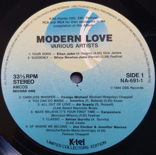 Various : Modern Love 30 Love Songs For Today (2xLP, Comp)