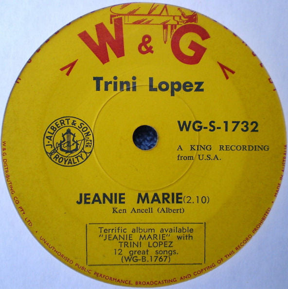 Trini Lopez : Jeanie Marie / Love Me Tonight (7&quot;, Single)