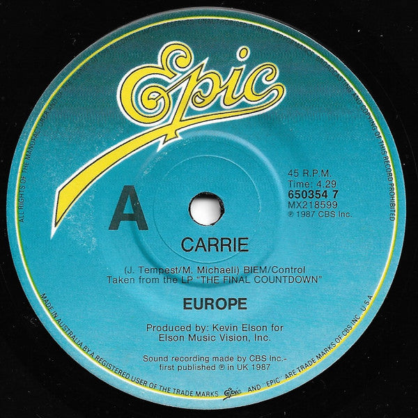 Europe (2) : Carrie (7", Single)