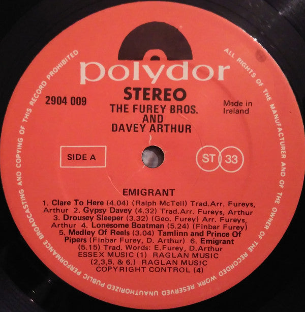 The Fureys & Davey Arthur : Emigrant (LP, Album)