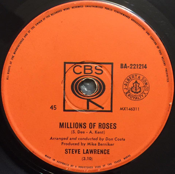Steve Lawrence (2) : Millions Of Roses / The Sounds Of Summer  (7", Single)