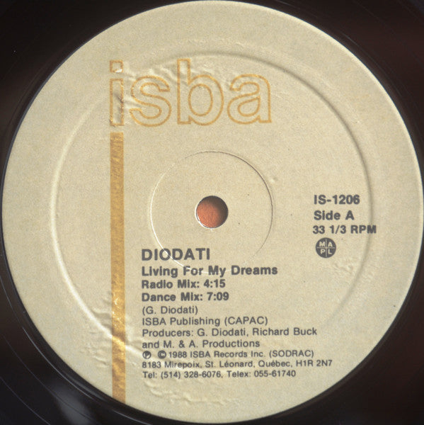 Guido Diodati : Living For My Dreams (12", Maxi)