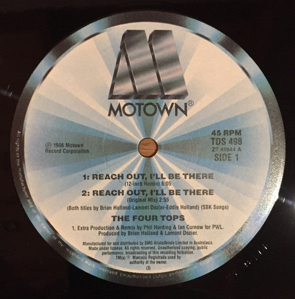 Four Tops : Reach Out I&#39;ll Be There (&#39;88 Remix) (12&quot;, Maxi)