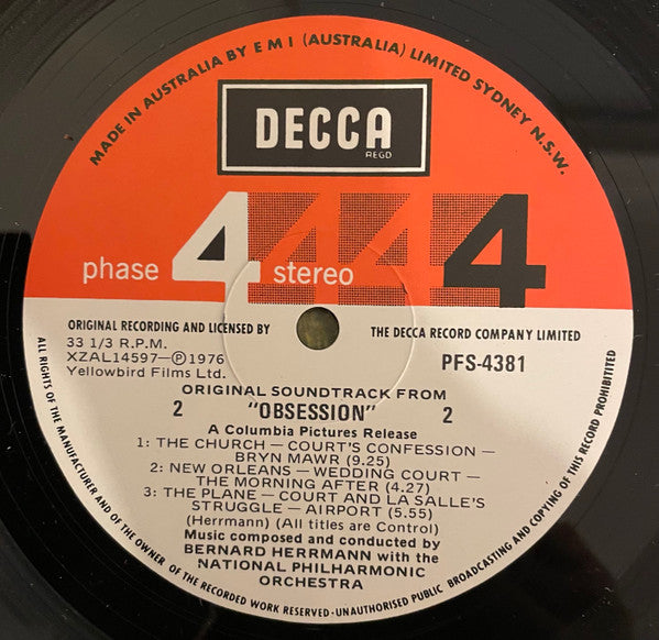 Bernard Herrmann : Obsession (The Original Soundtrack Recording) (LP, Album)