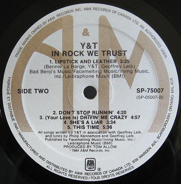 Y & T : In Rock We Trust (LP, Album, “G”)