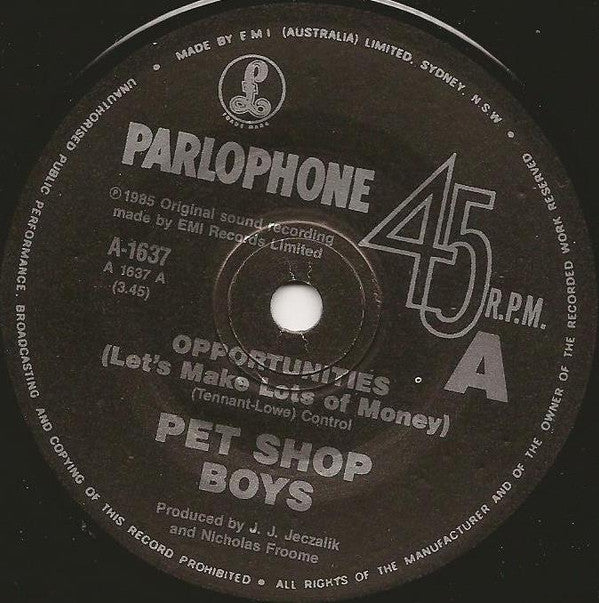 Pet Shop Boys : Opportunities (Let's Make Lots Of Money) (7", Single)