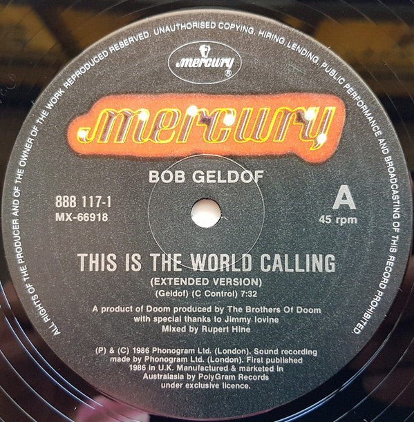 Bob Geldof : This Is The World Calling (12", Single)