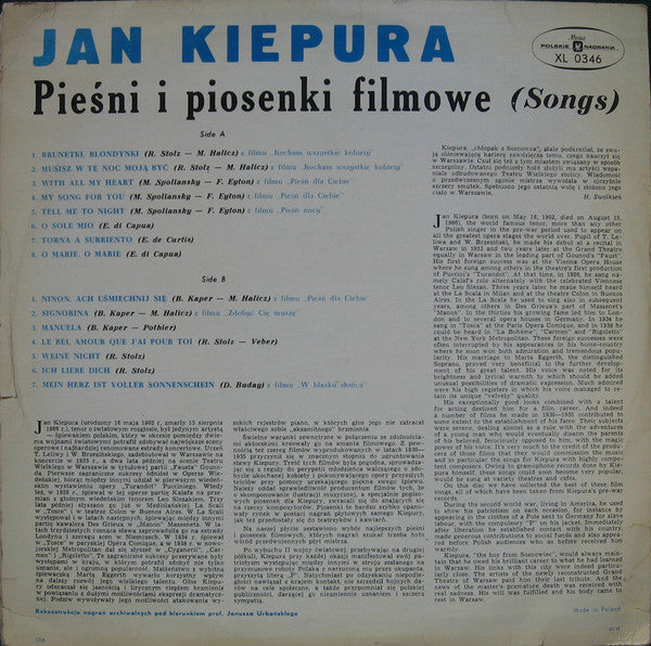 Jan Kiepura : Pieśni I Piosenki Filmowe (LP, Album, Mono, Blu)