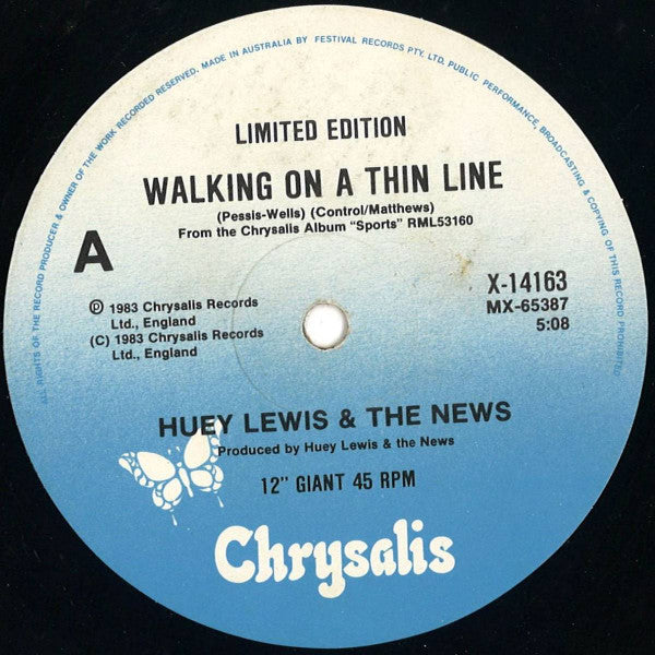 Huey Lewis & The News : Walking On A Thin Line (12", Maxi, Ltd)