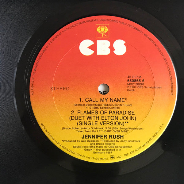 Jennifer Rush Duet With Elton John : Flames Of Paradise (Duet With Elton John) (12", Maxi)