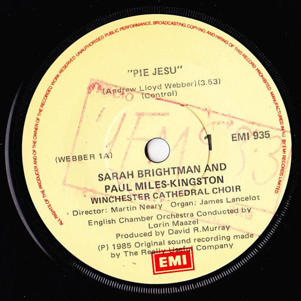 Sarah Brightman & Paul Miles-Kingston : Pie Jesu (7", Single)