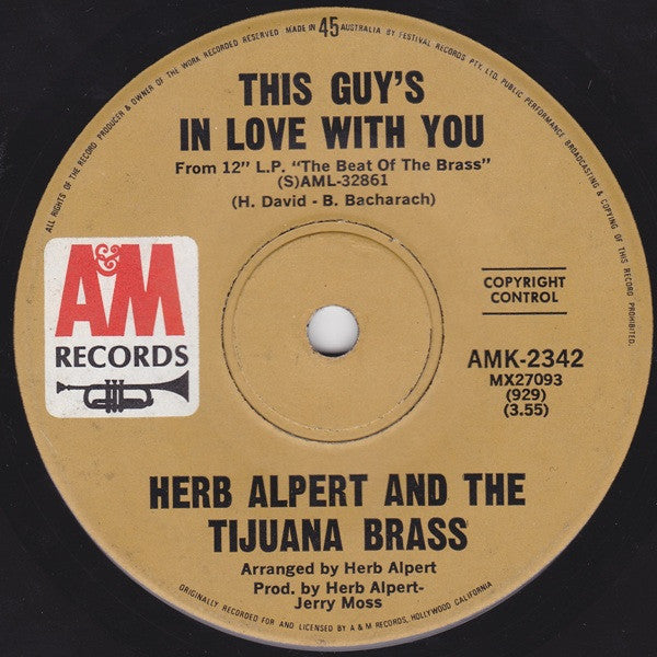 Herb Alpert & The Tijuana Brass : This Guy's In Love With You (7", Single)