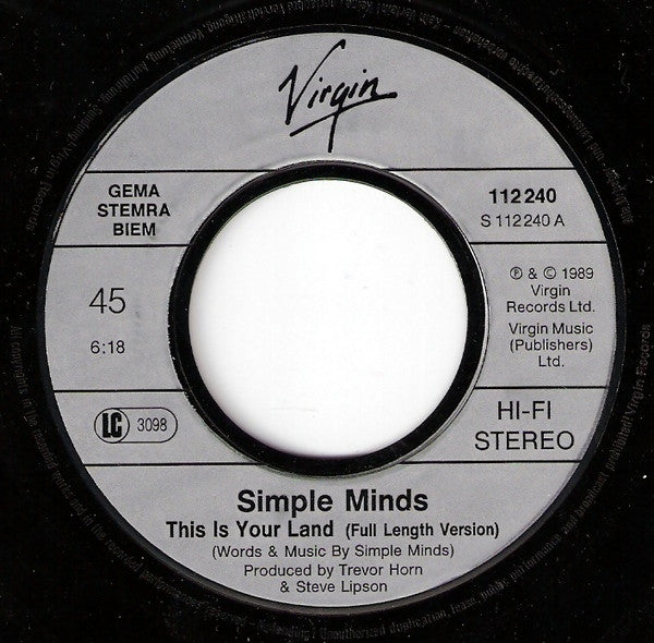 Simple Minds : This Is Your Land (7", Single)