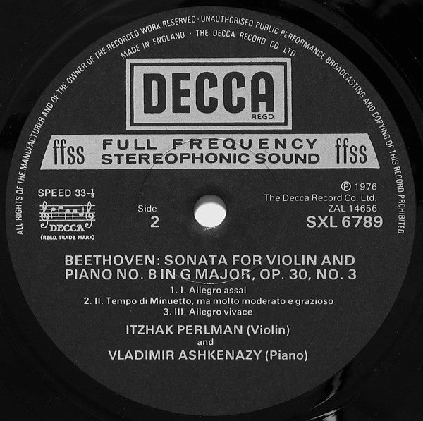 Ludwig van Beethoven, Itzhak Perlman, Vladimir Ashkenazy : Violin Sonatas Op.12, No.3 & Op.30, No.3 (LP)