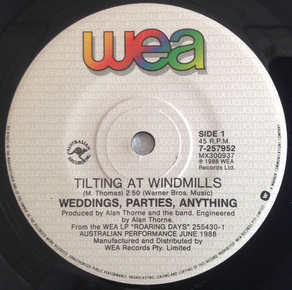 Weddings, Parties, Anything : Tilting At Windmills (7", Single)