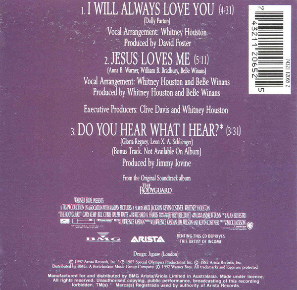 Whitney Houston : I Will Always Love You (CD, Single)