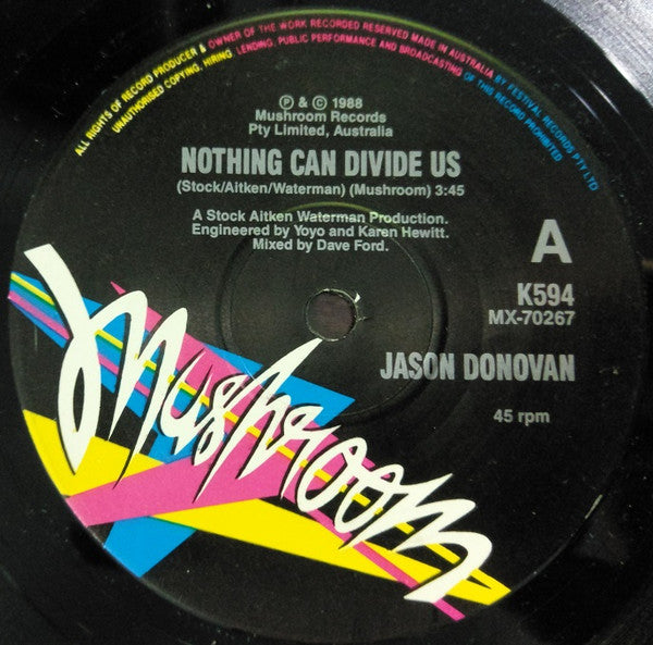 Jason Donovan : Nothing Can Divide Us (7", Single, Ltd)