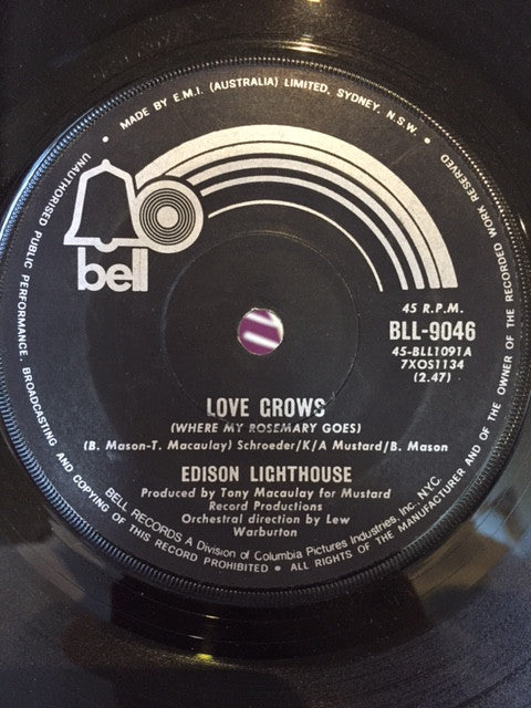 Edison Lighthouse : Love Grows (Where My Rosemary Goes) (7&quot;, Single)