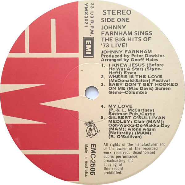 John Farnham : Johnny Farnham Sings The Big Hits Of '73 Live! (LP, Album)