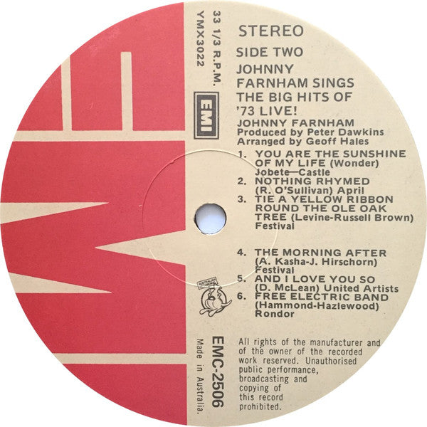 John Farnham : Johnny Farnham Sings The Big Hits Of '73 Live! (LP, Album)
