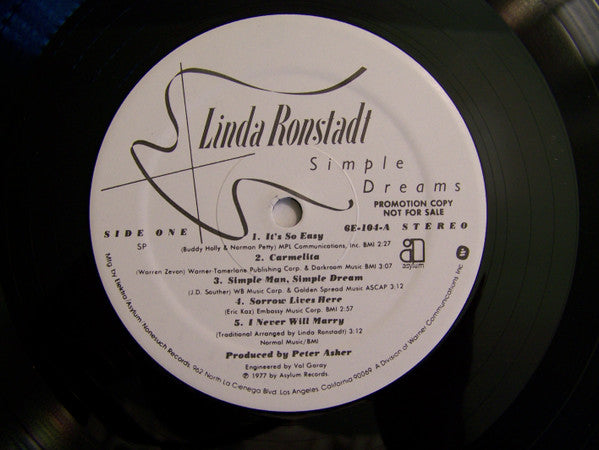 Linda Ronstadt : Simple Dreams (LP, Album, Promo, SP )
