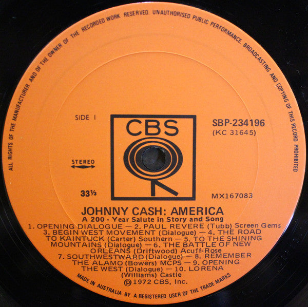 Johnny Cash : America -  A 200-Year Salute In Story And Song (LP, Album, Gat)
