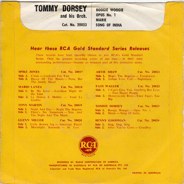 Tommy Dorsey : Tommy Dorsey & His Orchestra (7", EP, Mono)