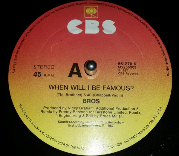 Bros : When Will I Be Famous? (12")
