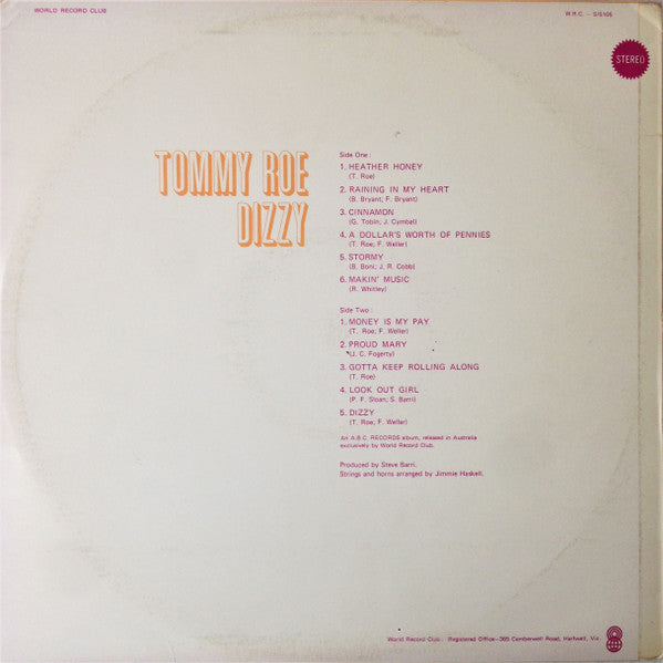 Tommy Roe : Dizzy (LP, Album, Club, RE)