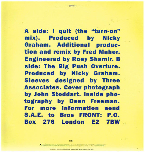 Bros : I Quit (12", Single)